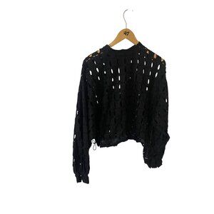 Tov Los Angeles Women's Black Cut Our Long Sleeve Pull Over Crop Top - 44